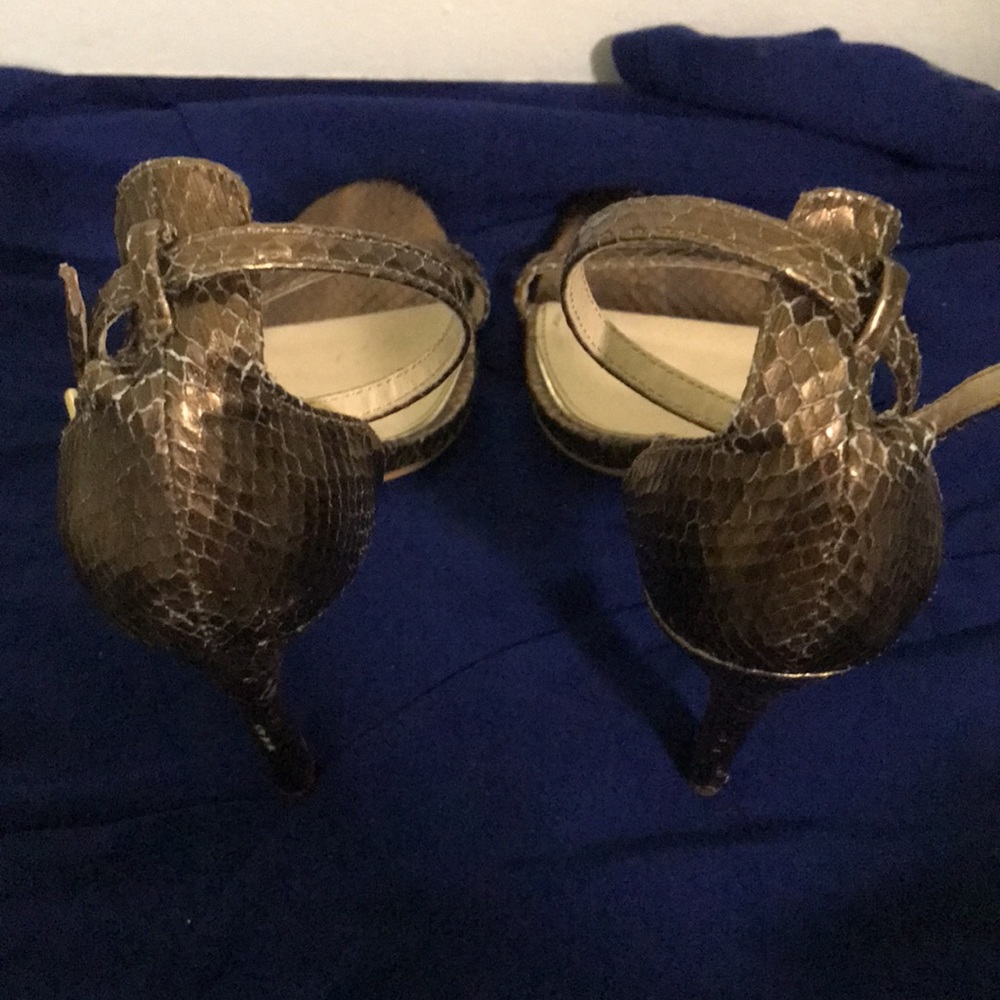 Zara, gold snakeskin, strappy sandals. - Picture 10 of 14